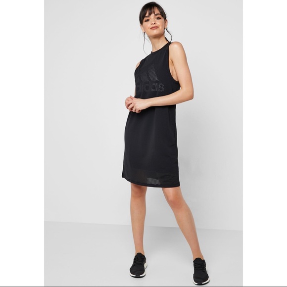 ADIDAS | Mesh-Overlay Logo Tank Black Dress XS - Picture 4 of 8